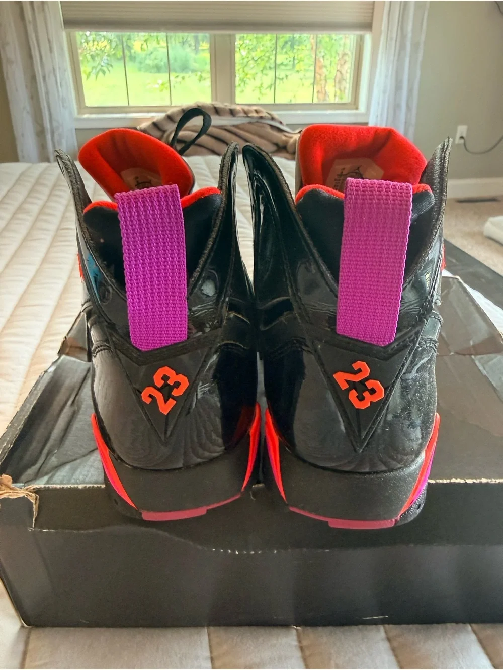 Air Jordan 7 Retro Black Patent Women’s Size 6 Black Red Sneakers